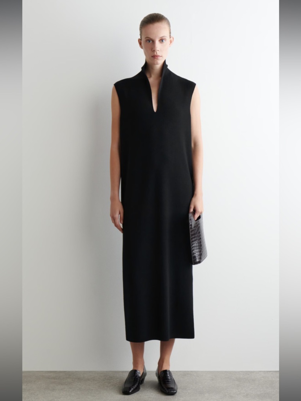 COS DRAPED-COLLAR MERINO WOOL DRESS - Sz. S